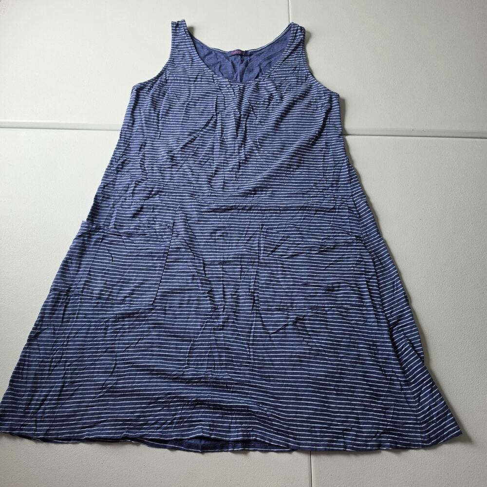 Fresh Produce Dress Womens XL Blue Striped Tank A Line Knee Travel Pockets USA